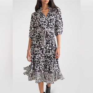 Shsohanna Medley Two-Tone Black and White Floral-Print Midi Dress size 4